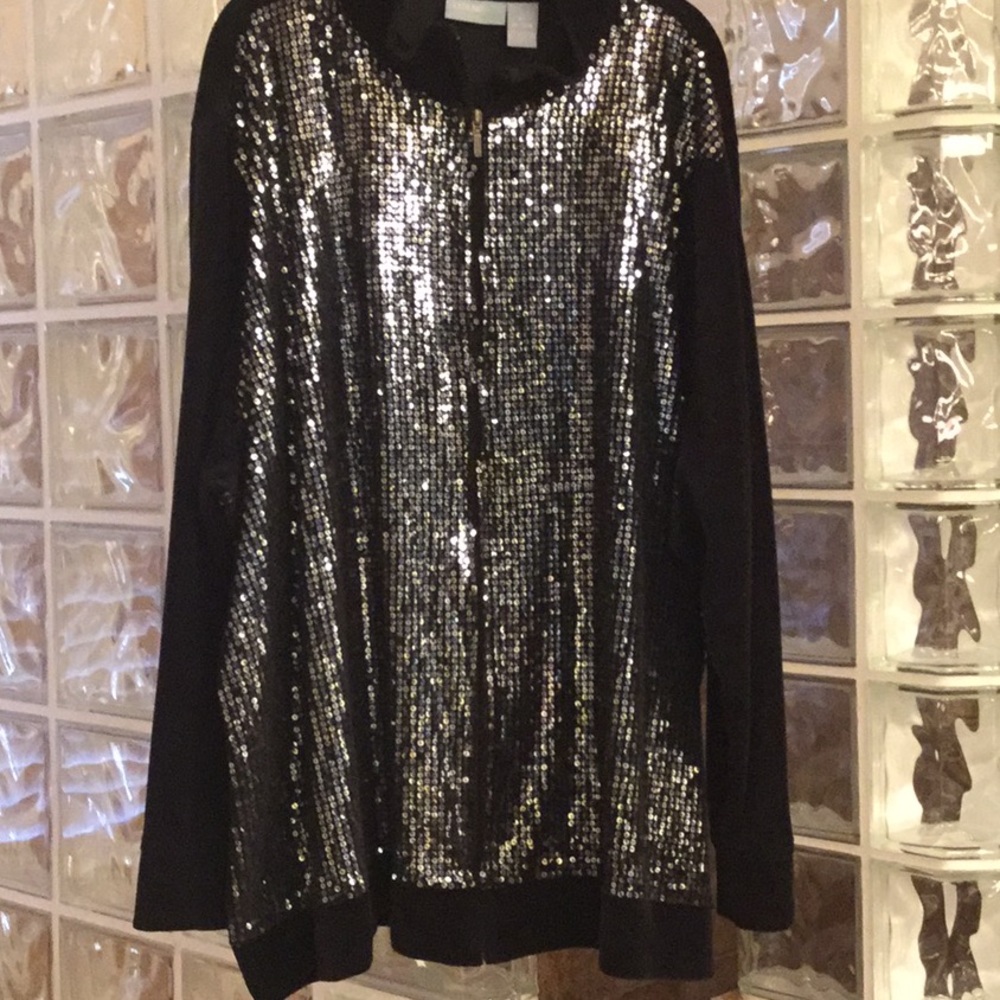 LIZ & ME SEQUIN VELOUR JACKET 4X BLK